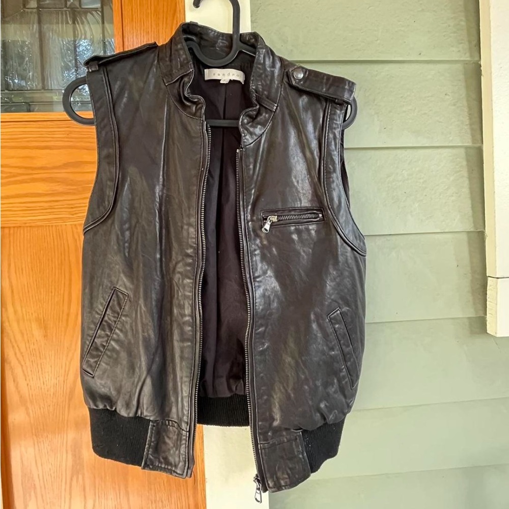 Sandro leather vest jacket zip up